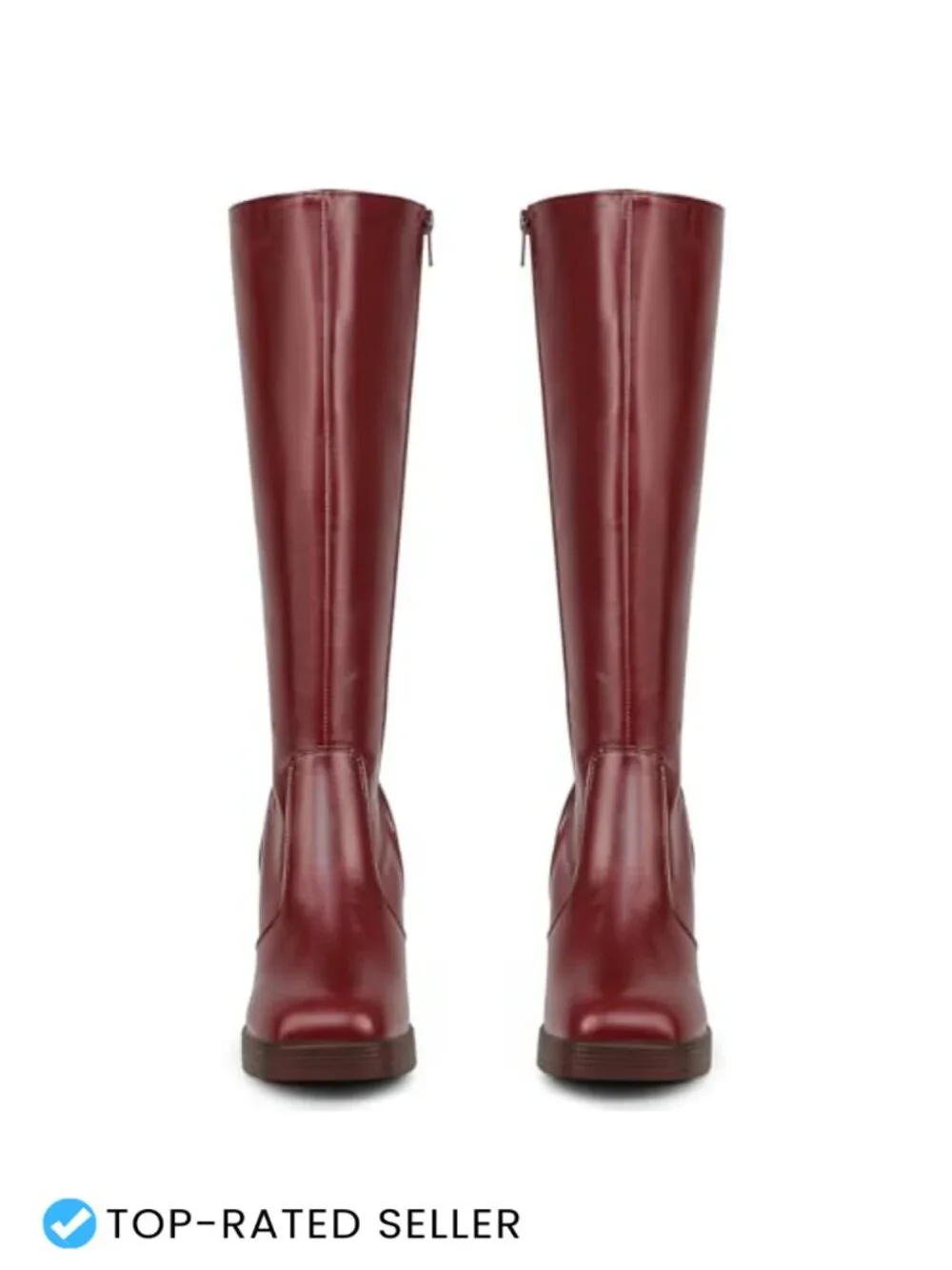 Faux Leather Square Toe Block Heel Platform Booties with Side Zip